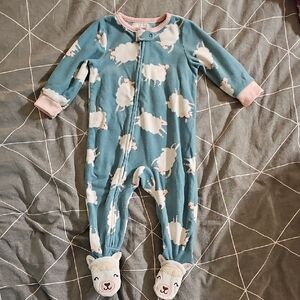 Carter's Fleece PJs 12M Teal Sheep Print Footed One Piece